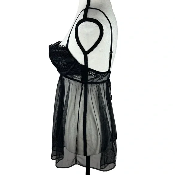 Victoria's Secret Black 34B Romantic Nightie Sheer Chemise Babydoll Lingerie - Picture 3 of 11